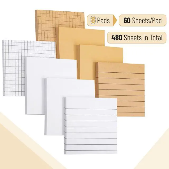 Alt view image 2 of 7 - Lined Sticky Notes Set, 3x3, 8 Pads, 60 Sheets/Pad, Kraft Lined