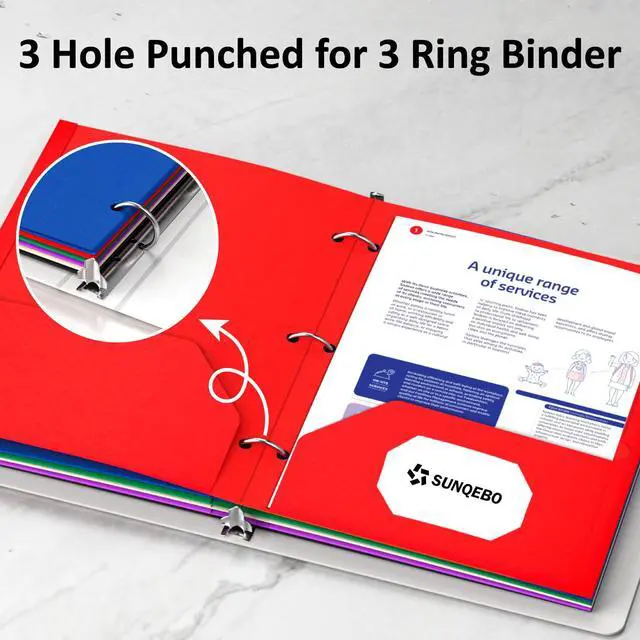 Alt view image 4 of 7 - 2 Pocket Folders with 3 Hole Punch, 6 Pack, Fit 3 Ring Binder, 10 Labels