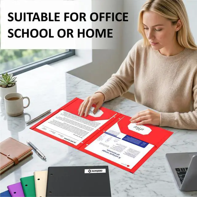Alt view image 6 of 7 - 2 Pocket Folders with 3 Hole Punch, 6 Pack, Fit 3 Ring Binder, 10 Labels