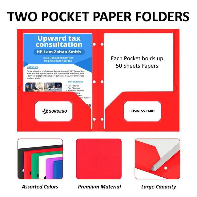 Alt view image 3 of 7 - 2 Pocket Folders with 3 Hole Punch, 6 Pack, Fit 3 Ring Binder, 10 Labels