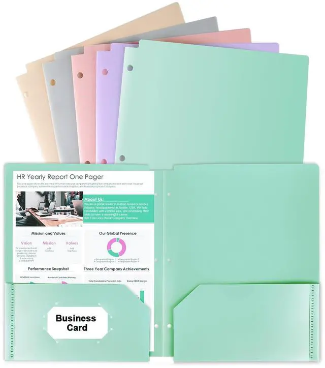 Main image of 3 Hole Pocket Folders, 5 Pcs Pastel Color, Plastic Folder for 3 Ring Binder