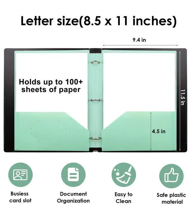 Alt view image 2 of 7 - 3 Hole Pocket Folders, 5 Pcs Pastel Color, Plastic Folder for 3 Ring Binder