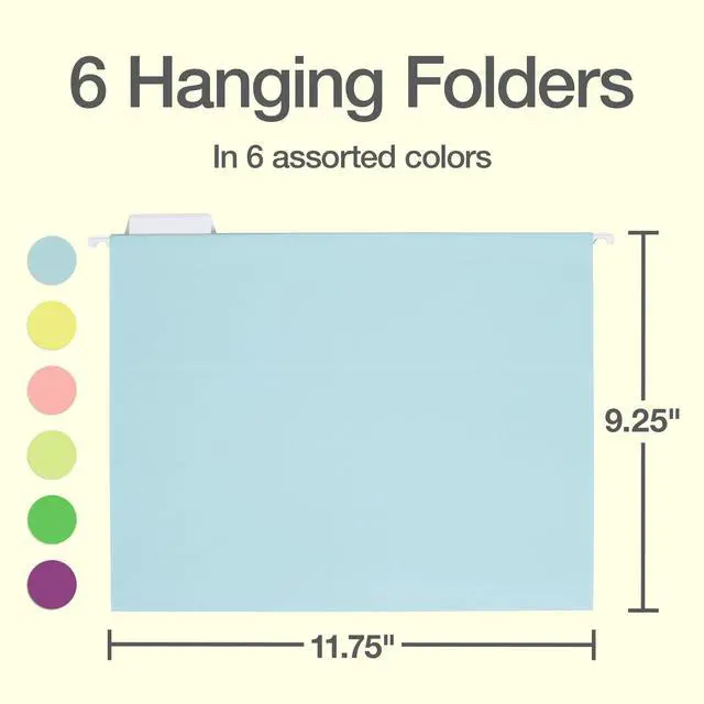 Alt view image 2 of 7 - Hanging File Folders, 6 Pack, Letter Size (8.5" x 11"), 6 Assorted Colors, 5 Tab Positions, Includes Tabs and Inserts, Hanging Files for Office and Document Organization