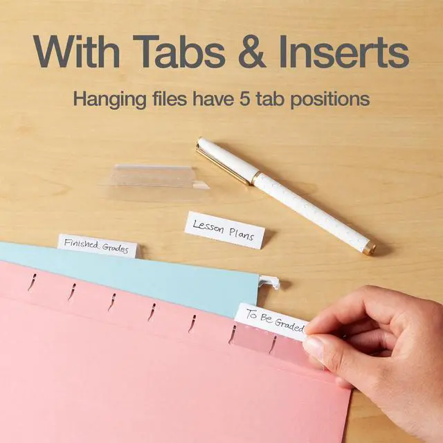 Alt view image 3 of 7 - Hanging File Folders, 6 Pack, Letter Size (8.5" x 11"), 6 Assorted Colors, 5 Tab Positions, Includes Tabs and Inserts, Hanging Files for Office and Document Organization