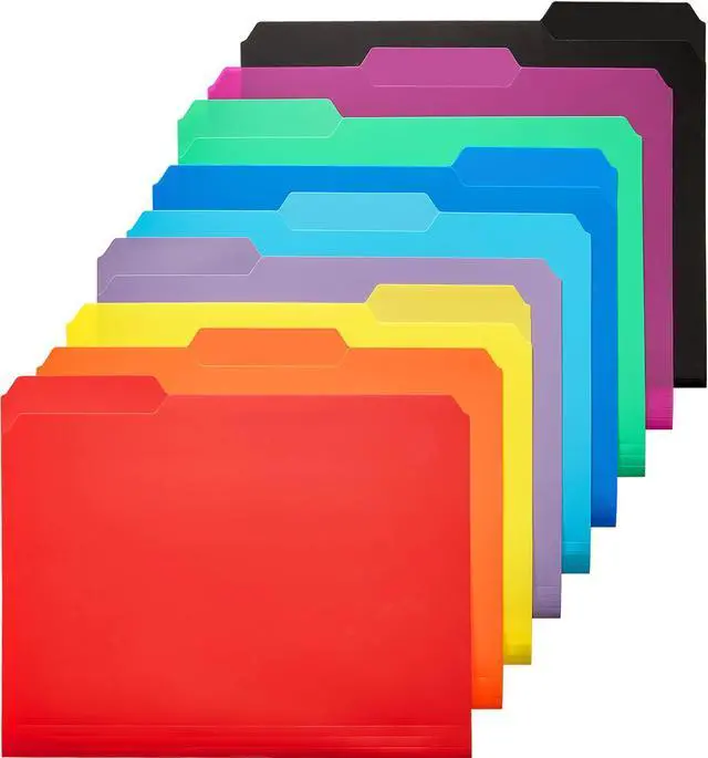 Main image of 9 Pack Plastic File Folders, Letter Size, Erasable Tabs, 9 Colors
