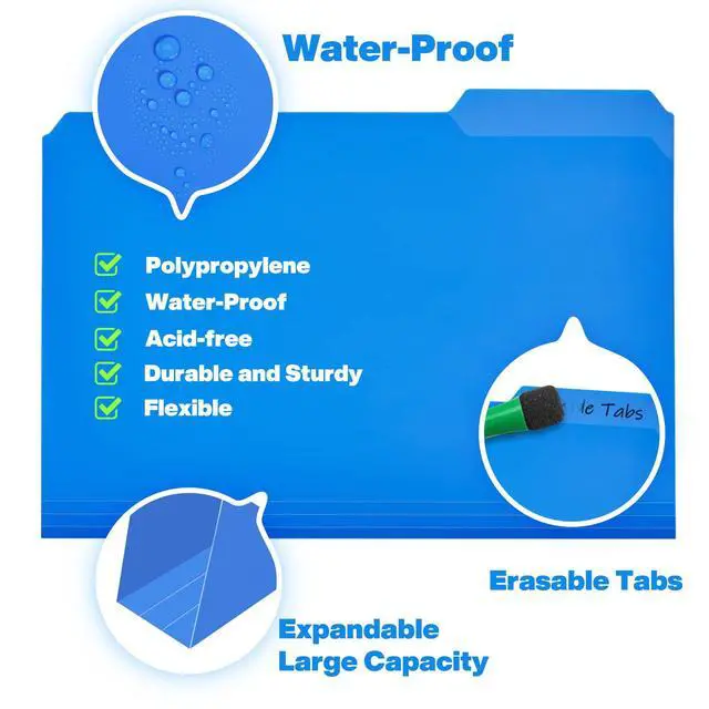 Alt view image 2 of 7 - 9 Pack Plastic File Folders, Letter Size, Erasable Tabs, 9 Colors