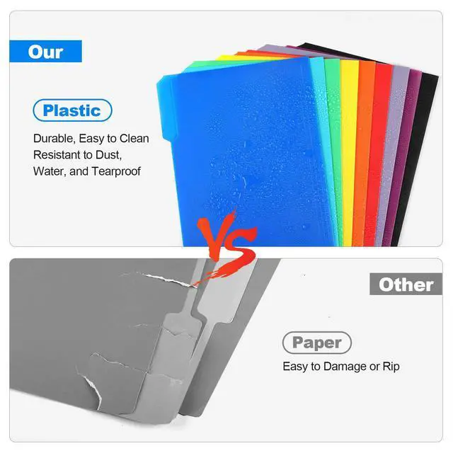 Alt view image 3 of 7 - 9 Pack Plastic File Folders, Letter Size, Erasable Tabs, 9 Colors