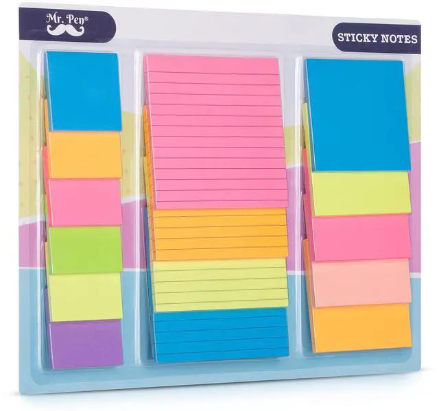 Main image of Sticky Notes Set, 15 Pack, 2"x2", 3"x3", 4"x4", 600 Sheets
