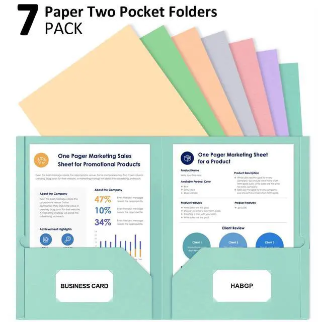 Alt view image 5 of 7 - Folders with Pockets (7 Pack, Pastel Color), Heavy Duty Paper Pocket Folder
