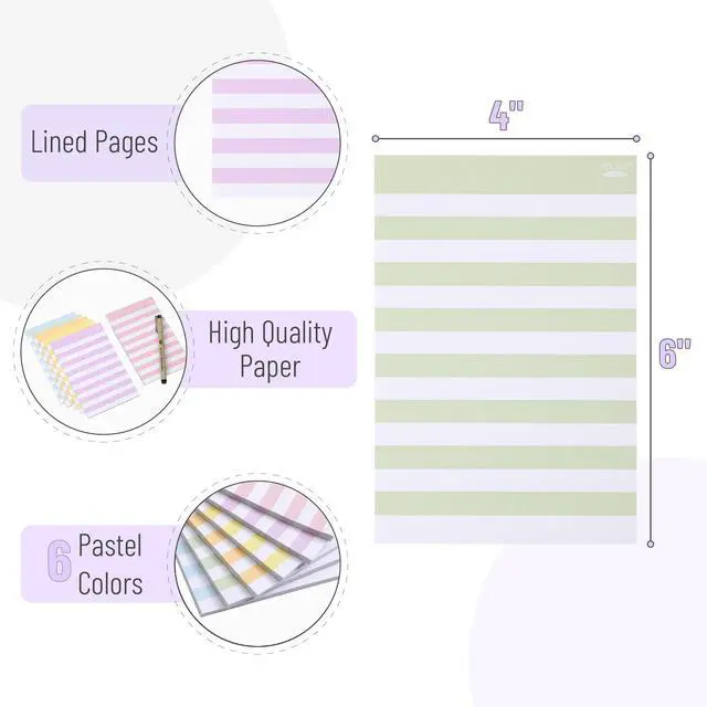Alt view image 3 of 7 - Lined Sticky Notes, 4" x 6", 6 Pads, 45 Sheets/Pad