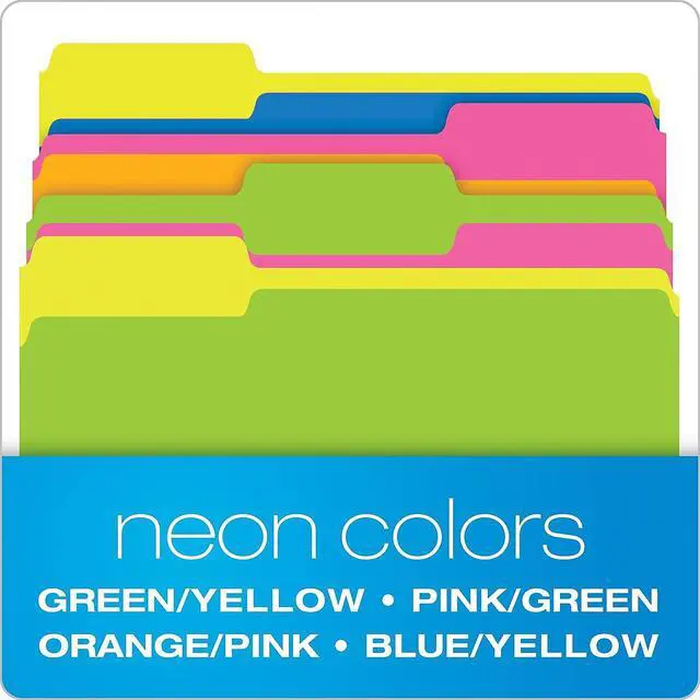Alt view image 4 of 7 - File Folders, 12-Pack, Letter Size, Twisted Glow Neon Assorted Reversible Colors, 1/3-Cut Staggered Tabs, Versatile Document Organizers for School Classrooms and Professional Office Desks