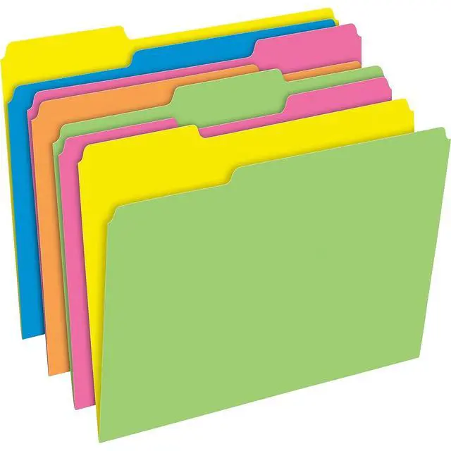 Alt view image 7 of 7 - File Folders, 12-Pack, Letter Size, Twisted Glow Neon Assorted Reversible Colors, 1/3-Cut Staggered Tabs, Versatile Document Organizers for School Classrooms and Professional Office Desks