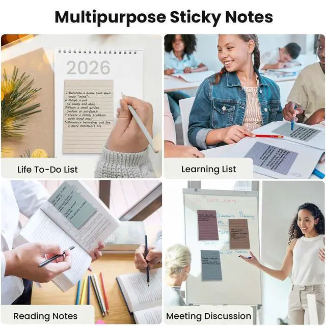 Alt view image 7 of 7 - 12 Pack Lined Sticky Notes in Retro Colors,Sticky Note Pads 4x6 in,Sticky Notes with Lines, Self-Stick Note Pads, Large Rectangular Post it Notes for Office, Home, School, Meeting,30 Sheets/Pad