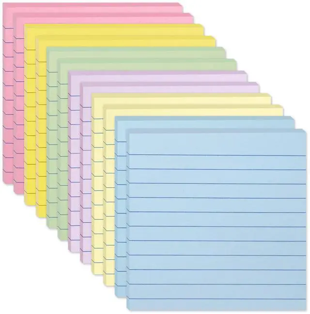 Main image of 12 Pack Lined Sticky Notes 4x4 in, Pastel Colors Self- Stick Note Pads Its