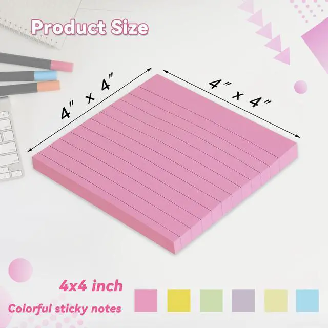 Alt view image 2 of 6 - 12 Pack Lined Sticky Notes 4x4 in, Pastel Colors Self- Stick Note Pads Its