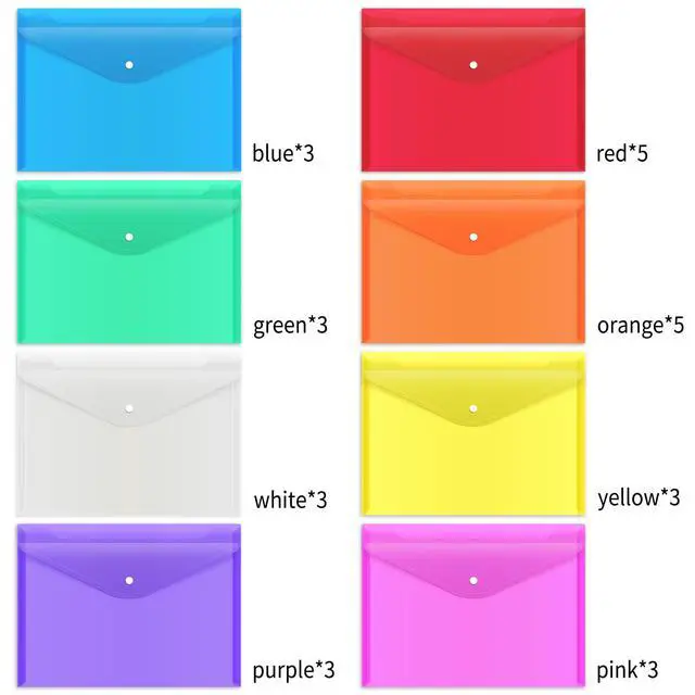 Alt view image 3 of 6 - 28pcs Plastic Envelopes, Plastic Folders for Documents, Poly Folders with Snap Closure, 8 Colors, A4 Size, Letter Size, for School and Office Supplies