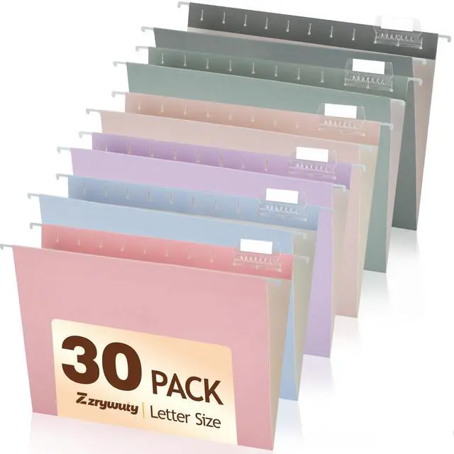 Main image of Hanging File Folders Letter Size, 30-Pack Hanging File Folder with 1/5-Cut Tabs, Pastel File Folders Hanging Organizers for Filing Cabinet, Bulky Files & Medical Charts
