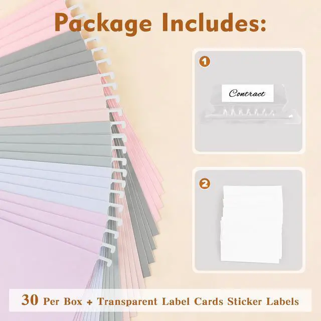 Alt view image 7 of 7 - Hanging File Folders Letter Size, 30-Pack Hanging File Folder with 1/5-Cut Tabs, Pastel File Folders Hanging Organizers for Filing Cabinet, Bulky Files & Medical Charts