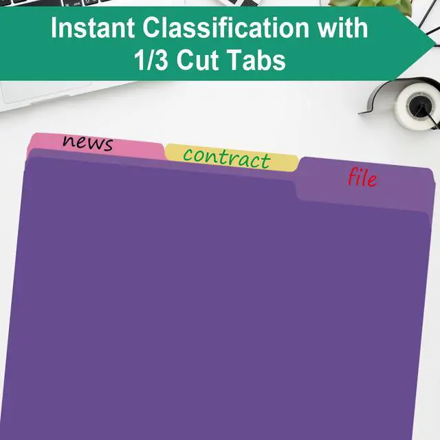 Alt view image 3 of 7 - 100 Pack Purple File Folders 8.5x11 Inch,Colored File Folder 1/3 Cut Tab File Folders Letter Size,Office Folders for Document