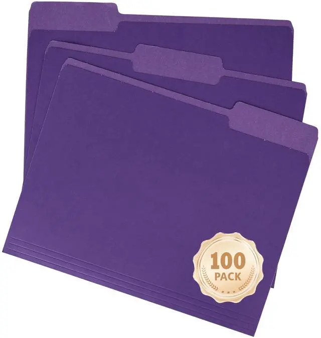 Main image of 100 Pack Purple File Folders 8.5x11 Inch,Colored File Folder 1/3 Cut Tab File Folders Letter Size,Office Folders for Document
