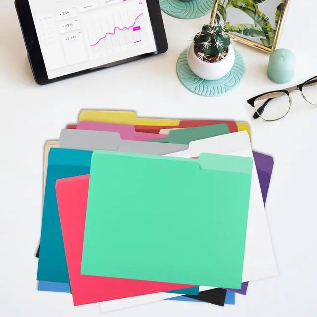 Alt view image 5 of 7 - 100 Pack Purple File Folders 8.5x11 Inch,Colored File Folder 1/3 Cut Tab File Folders Letter Size,Office Folders for Document