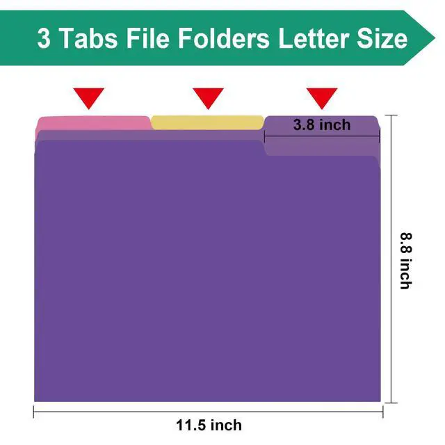 Alt view image 2 of 7 - 100 Pack Purple File Folders 8.5x11 Inch,Colored File Folder 1/3 Cut Tab File Folders Letter Size,Office Folders for Document