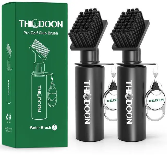Main image of 2 Pack Black Golf Club Brushes Set with Handy Retractable Clip & 4oz/7.5 Inch Squeeze Water Bottle Easy Cleaning with Nylon Golf Club Cleaner Head Essentials Golf Accessories for Men