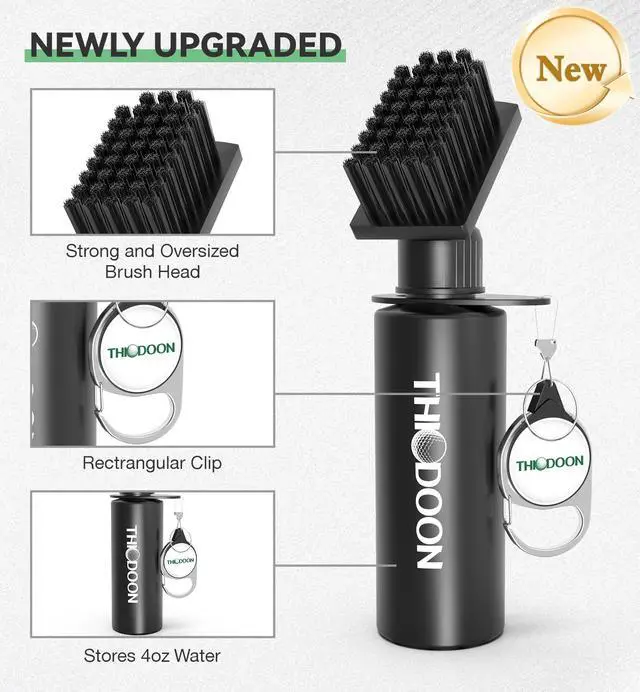 Alt view image 2 of 7 - 2 Pack Black Golf Club Brushes Set with Handy Retractable Clip & 4oz/7.5 Inch Squeeze Water Bottle Easy Cleaning with Nylon Golf Club Cleaner Head Essentials Golf Accessories for Men