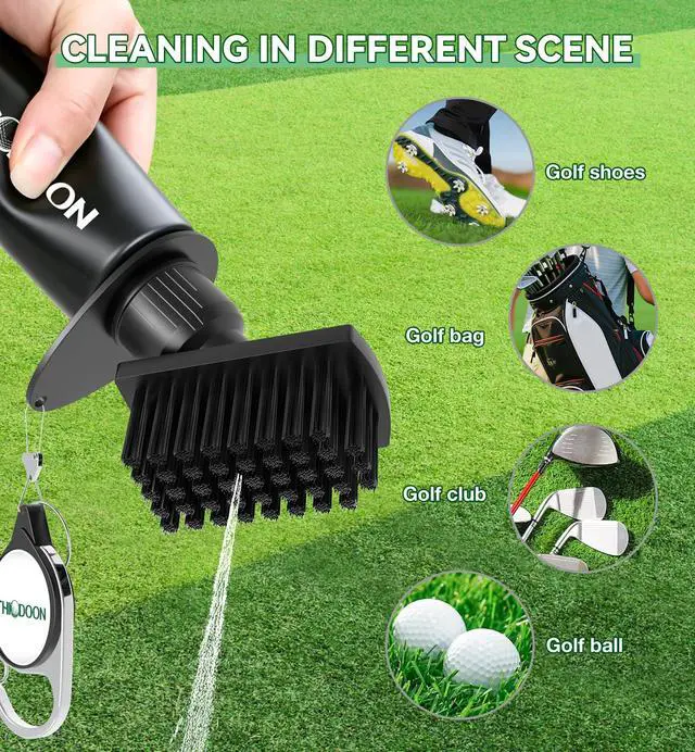 Alt view image 3 of 7 - 2 Pack Black Golf Club Brushes Set with Handy Retractable Clip & 4oz/7.5 Inch Squeeze Water Bottle Easy Cleaning with Nylon Golf Club Cleaner Head Essentials Golf Accessories for Men