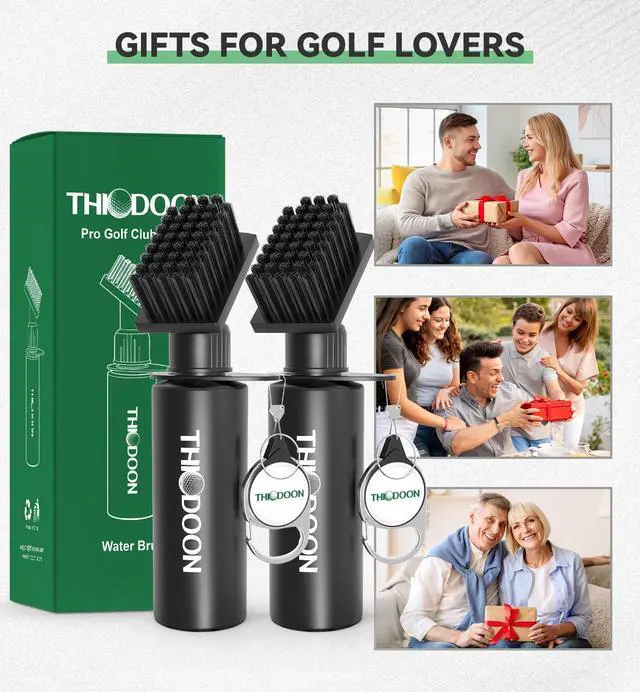 Alt view image 7 of 7 - 2 Pack Black Golf Club Brushes Set with Handy Retractable Clip & 4oz/7.5 Inch Squeeze Water Bottle Easy Cleaning with Nylon Golf Club Cleaner Head Essentials Golf Accessories for Men