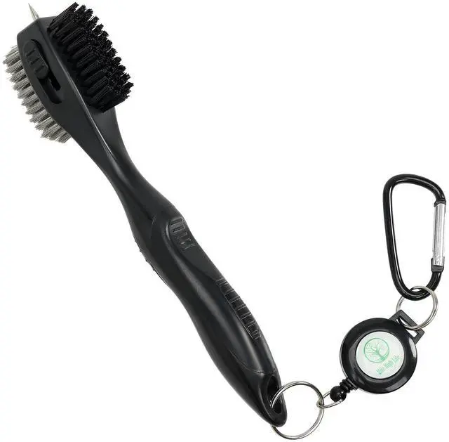 Main image of Golf Club Brush, Oversized Brush with Rubber Hand Grip, Club Groove Cleaner with 2 Ft Retractable Extension Cord and Aluminum Carabiner, Golf Bag Accessories for Men and Women, Black