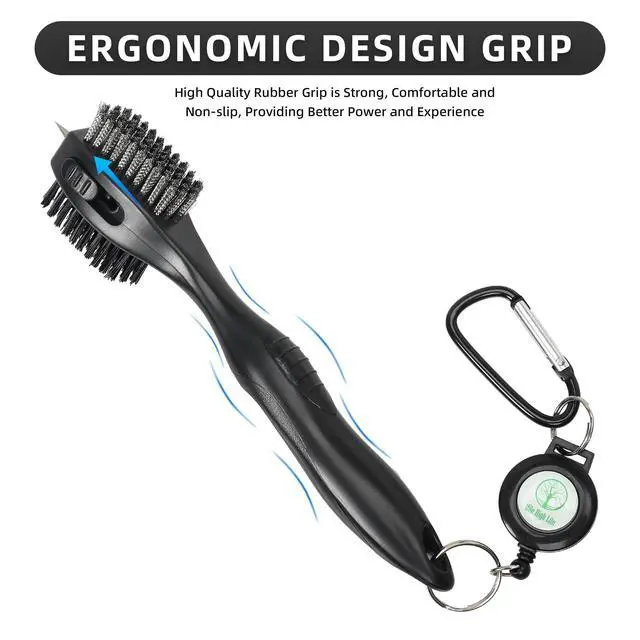 Alt view image 4 of 5 - Golf Club Brush, Oversized Brush with Rubber Hand Grip, Club Groove Cleaner with 2 Ft Retractable Extension Cord and Aluminum Carabiner, Golf Bag Accessories for Men and Women, Black