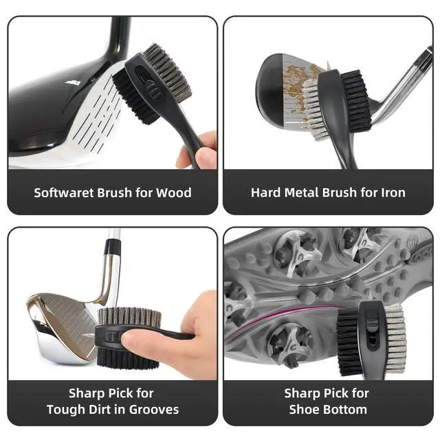 Alt view image 5 of 5 - Golf Club Brush, Oversized Brush with Rubber Hand Grip, Club Groove Cleaner with 2 Ft Retractable Extension Cord and Aluminum Carabiner, Golf Bag Accessories for Men and Women, Black