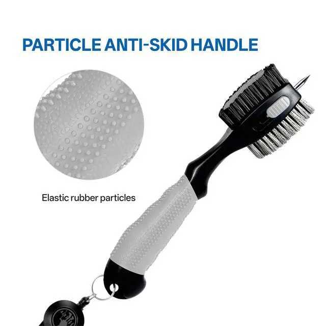 Alt view image 2 of 7 - Golf Club Cleaning Brush with Groove Cleaner, Oversized Double Wire and Nylon Brush Heads, 24 inch Retractable Zipline Carabiner, Comfortable Rubber Grip for Golf Club Bag Accessories(Grey)