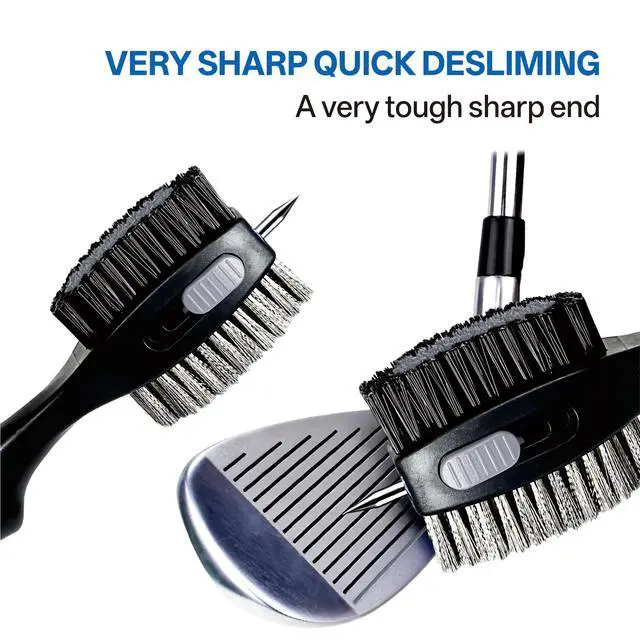 Alt view image 3 of 7 - Golf Club Cleaning Brush with Groove Cleaner, Oversized Double Wire and Nylon Brush Heads, 24 inch Retractable Zipline Carabiner, Comfortable Rubber Grip for Golf Club Bag Accessories(Grey)