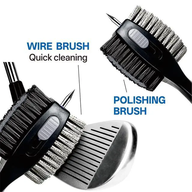 Alt view image 6 of 7 - Golf Club Cleaning Brush with Groove Cleaner, Oversized Double Wire and Nylon Brush Heads, 24 inch Retractable Zipline Carabiner, Comfortable Rubber Grip for Golf Club Bag Accessories(Grey)