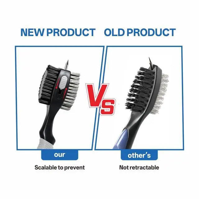 Alt view image 7 of 7 - Golf Club Cleaning Brush with Groove Cleaner, Oversized Double Wire and Nylon Brush Heads, 24 inch Retractable Zipline Carabiner, Comfortable Rubber Grip for Golf Club Bag Accessories(Grey)