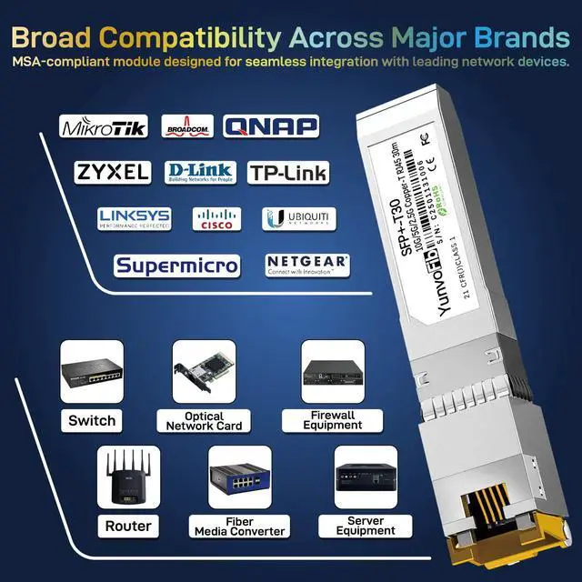 Alt view image 6 of 7 - SFP+ to RJ45 10G Transceiver - 10GBASE-T 2.5G/5G/10G Auto-Negotiation SFP+ Module up to 30m, Plug & Play 10G SFP+ Ethernet Adapter Compatible with Cisco D-Link Mikrotik Ethernet Switch