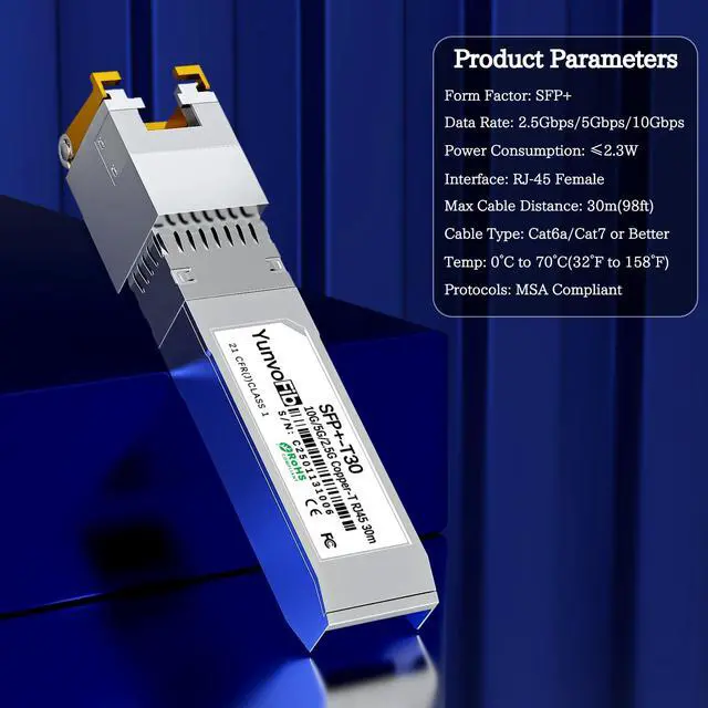 Alt view image 7 of 7 - SFP+ to RJ45 10G Transceiver - 10GBASE-T 2.5G/5G/10G Auto-Negotiation SFP+ Module up to 30m, Plug & Play 10G SFP+ Ethernet Adapter Compatible with Cisco D-Link Mikrotik Ethernet Switch