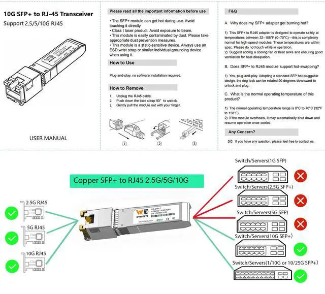 Alt view image 5 of 7 - 10Gb SFP+ to RJ45 Transceiver, 10Gbase-T Copper SFP Ethernet Module