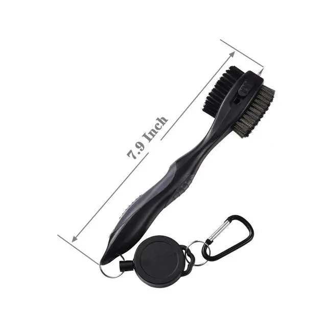 Alt view image 2 of 6 - Golf Club Brushes, Golf Cleaning Tool, with Retractable Cleaning Nails, Nylon and Wire Bristles Oversize Double Brush Head with 2ft Retractable Zip-line Metal Buckle (Grey)