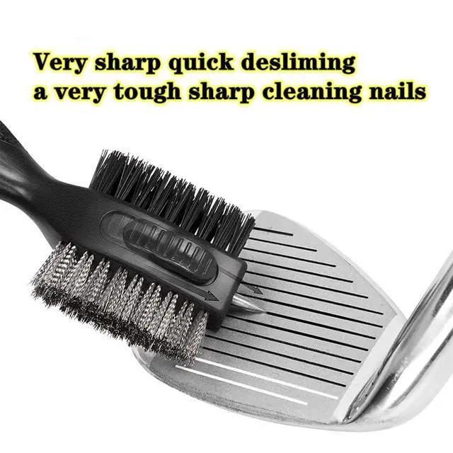 Alt view image 4 of 6 - Golf Club Brushes, Golf Cleaning Tool, with Retractable Cleaning Nails, Nylon and Wire Bristles Oversize Double Brush Head with 2ft Retractable Zip-line Metal Buckle (Grey)