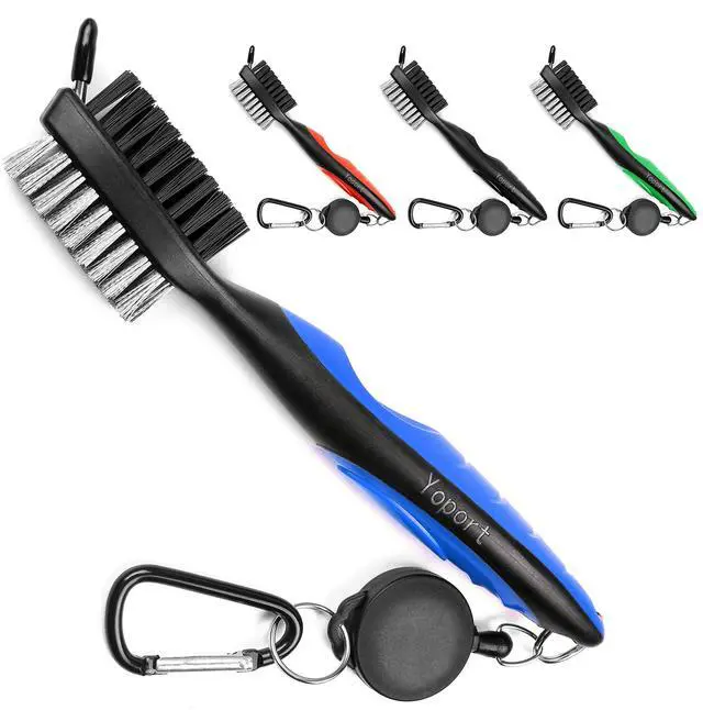 Main image of Golf Club Brush and Club Groove Cleaner 2 Ft Retractable Zip-line Aluminum Carabiner, Lightweight and Stylish, Ergonomic Design, Easily Attaches to Golf Bag(Blue)