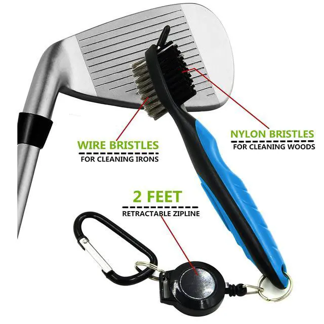 Alt view image 2 of 5 - Golf Club Brush and Club Groove Cleaner 2 Ft Retractable Zip-line Aluminum Carabiner, Lightweight and Stylish, Ergonomic Design, Easily Attaches to Golf Bag(Blue)