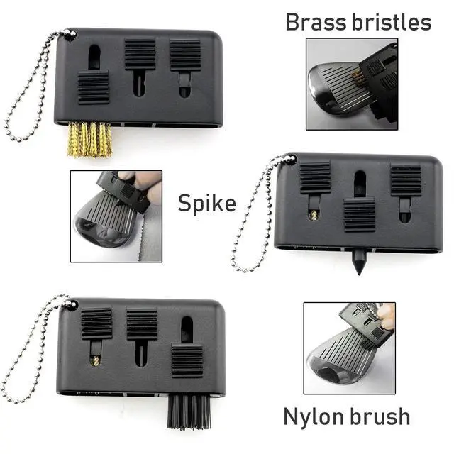 Alt view image 3 of 7 - 3-in-1 Golf Cleaning Brush 2PCS 3 in 1 Black Pocket Portable Retractable Multiple Use Golf Club Groove Cleaner Tool