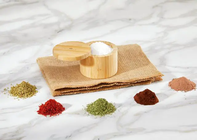 Alt view image 6 of 7 - 6 Oz Capacity Natural Bamboo Salt and Pepper Holder With Bamboo Lid, Salt Cellar With Magnetic Swivel Lid, Healthy Storage Box For Herbs Or Favorite Seasonings