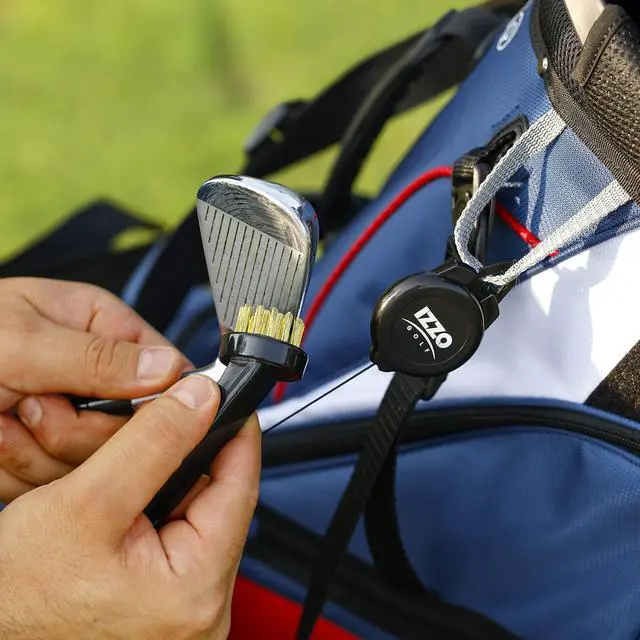 Alt view image 2 of 5 - Golf Dual Golf Club Brushes - Includes a Brush for Golf Clubs & Brush to Clean Golf Club Grooves, with Golf Bag Zinger Black