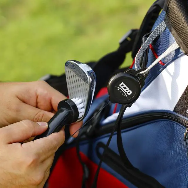 Alt view image 3 of 5 - Golf Dual Golf Club Brushes - Includes a Brush for Golf Clubs & Brush to Clean Golf Club Grooves, with Golf Bag Zinger Black