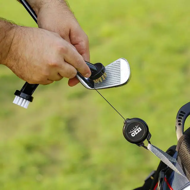 Alt view image 4 of 5 - Golf Dual Golf Club Brushes - Includes a Brush for Golf Clubs & Brush to Clean Golf Club Grooves, with Golf Bag Zinger Black