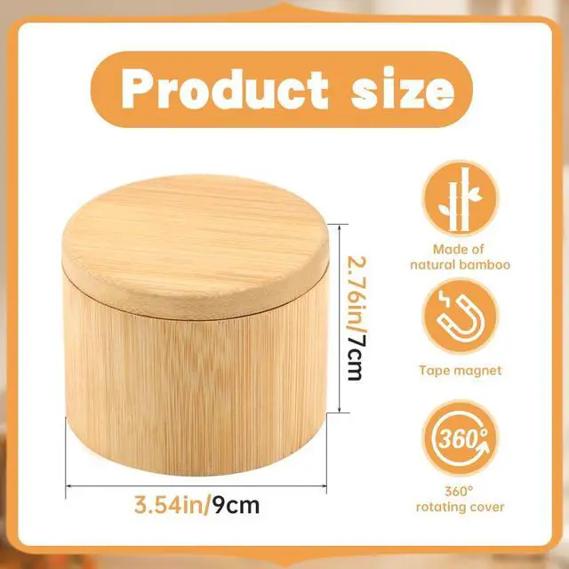 Alt view image 2 of 7 - Magnetic Rotating Lid Bamboo Spice Jar with Built in Spoon, 6oz Salt Cellar Small Sal-t Box, Kitchen Salt Pepper Shaker, Easy-Pour Spice Dispenser for Sugar, Herbs, Seasonings(COLOR:Wood)